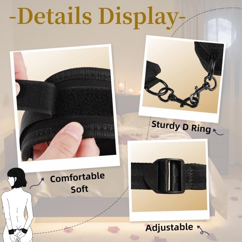 BDSM Bed Bondage Kit SM Sex Toys Restraints Set with Handcuffs Sex Straps Cuffs Blindfold & Feather Tickler, Hogtie Sex Toys Couples for Adult Men Women