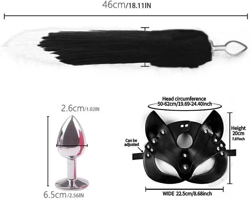Half Cat Mask SM Whip Paddle Metal Anal Butt Plug with Fox Mask Plush Tail Metal Anus Bead Stimulator Anal Sex Toys BDSM Bondage Kit for Couples Beginners