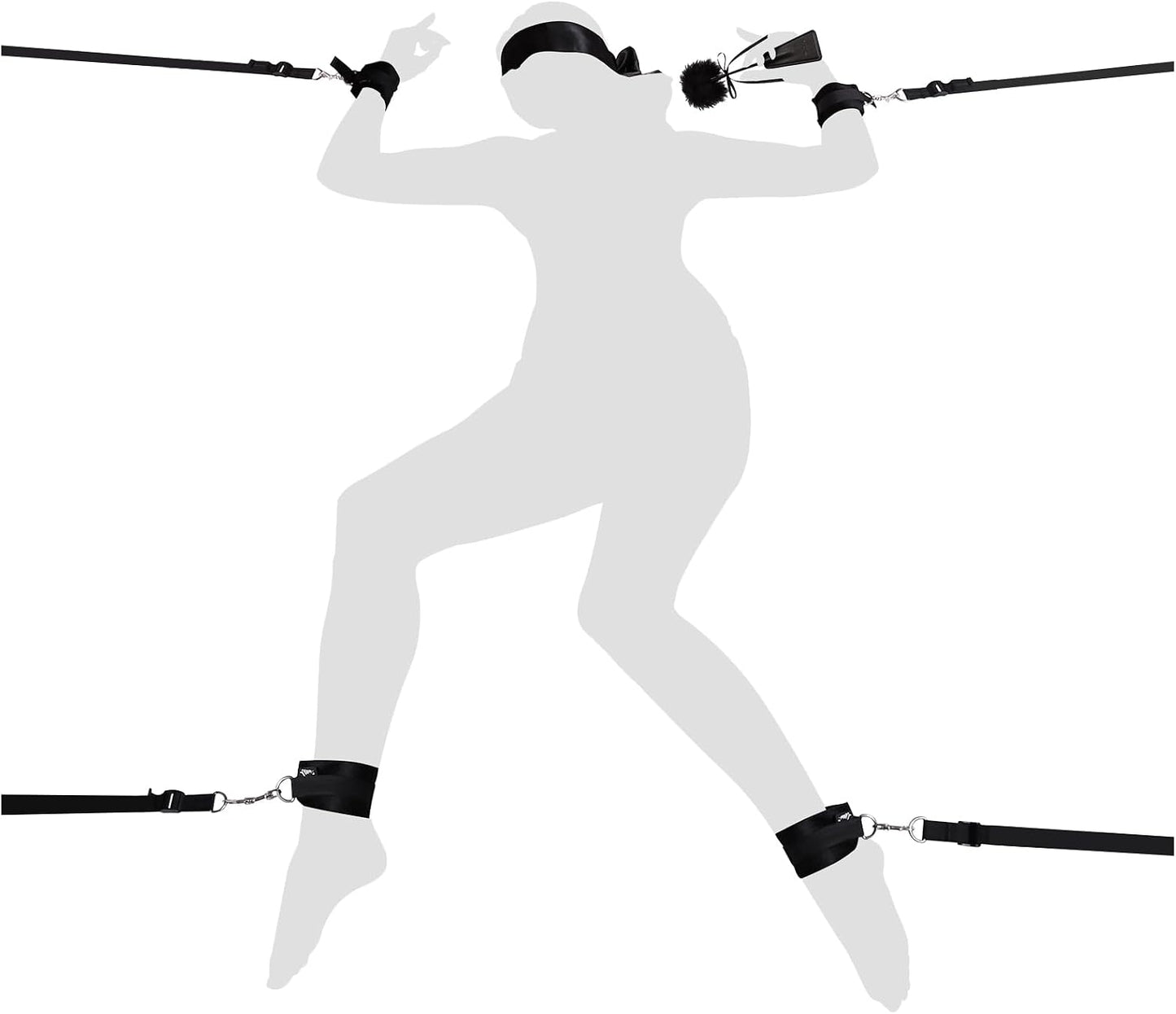 BDSM Bondage Restraint Sex Toys - UTIMI Bed Sex Straps Set with Handcuffs Ankle Cuffs Blindfold Feather Tickler & 4 Separate Straps Adult Kinky Bondage Rope Toy for Men Women and Couples | Queen Size