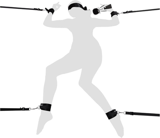 BDSM Bondage Restraint Sex Toys - UTIMI Bed Sex Straps Set with Handcuffs Ankle Cuffs Blindfold Feather Tickler & 4 Separate Straps Adult Kinky Bondage Rope Toy for Men Women and Couples | Queen Size