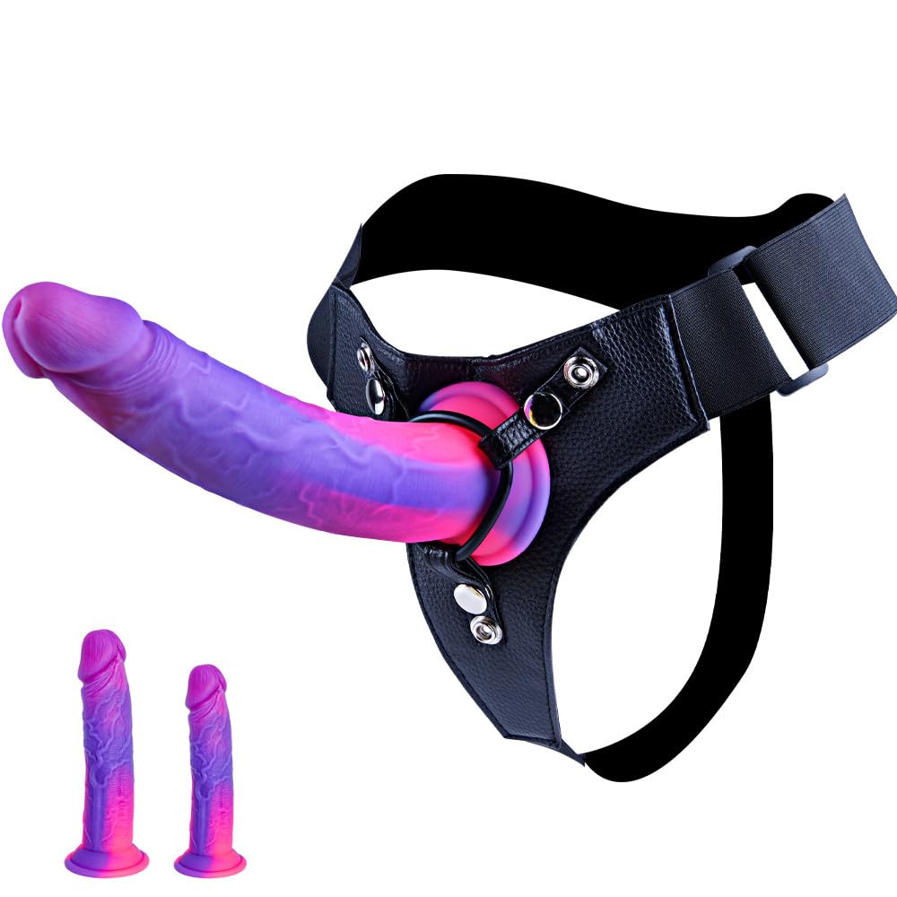 Strap on Beginner Slim Dildo Fantasy Small Sex Toy for Lesbian Women, Wearable Strapon Harness with 7 Inch Realistic Silicone Soft Anal Dildo Suction Cup, Adjustable Strap on 6 Inch Dick Adult Sex Toy