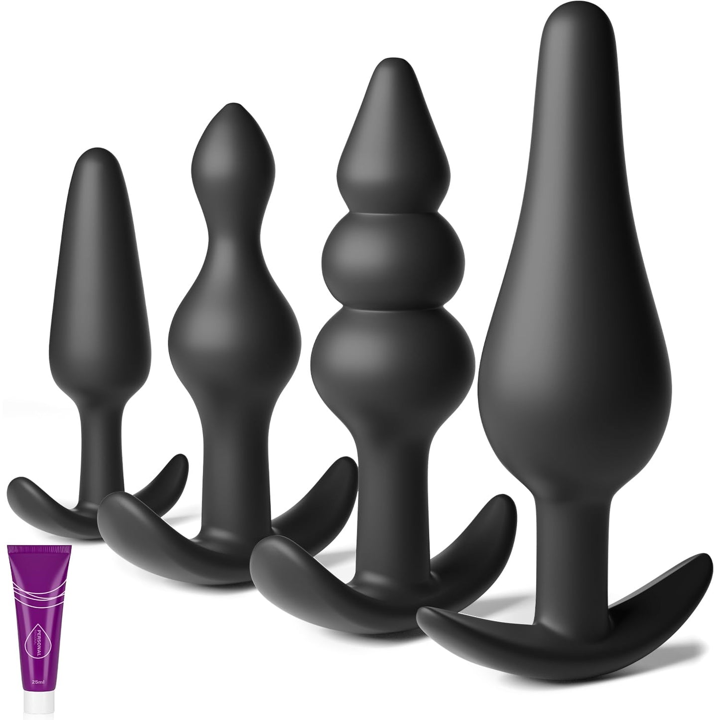 4PCS Silicone Anal Butt Plug Set, Beginner to Advanced, Trainer Kit with Flared Base for Women, Men Comfortable Long-Term Wear, Premium Training Sets, Sex Toys for Couples