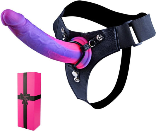 Strap on Beginner Slim Dildo Fantasy Small Sex Toy for Lesbian Women, Wearable Strapon Harness with 7 Inch Realistic Silicone Soft Anal Dildo Suction Cup, Adjustable Strap on 6 Inch Dick Adult Sex Toy