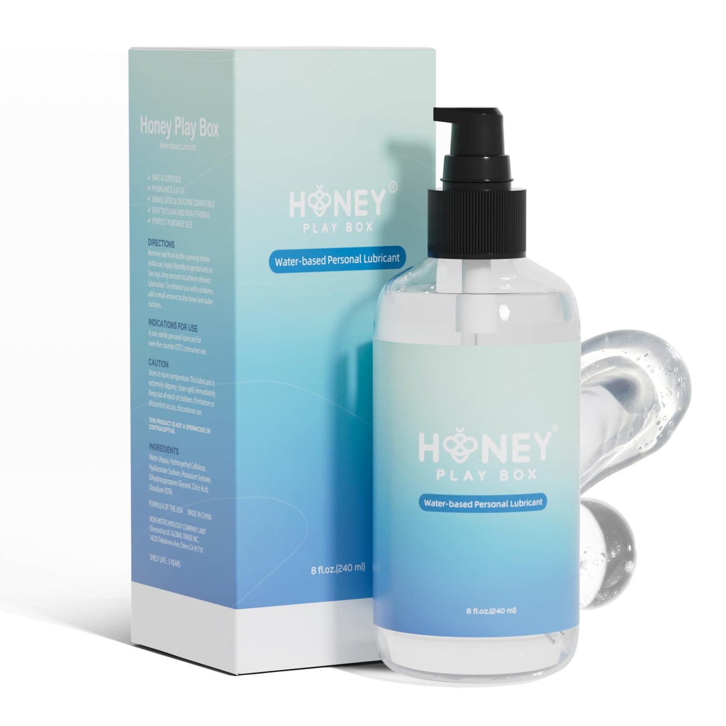 HoneyPlayBox Water Based Lube Personal Lubricant for Men, Women & Couples, Anal Lube, Non-Sticky, Easy-to-Clean, Toy & Condom Compatible, 16.91 Fl Oz