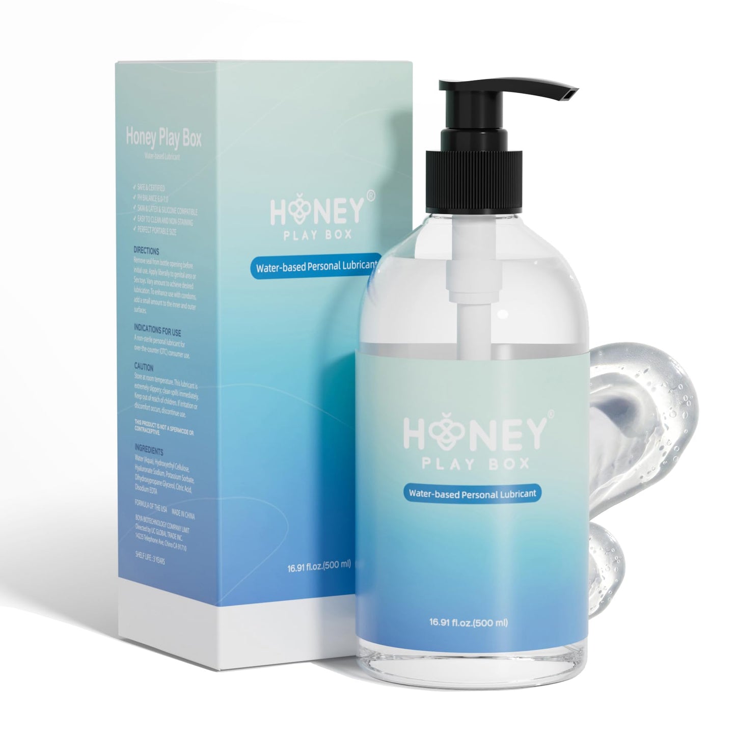 HoneyPlayBox Water Based Lube Personal Lubricant for Men, Women & Couples, Anal Lube, Non-Sticky, Easy-to-Clean, Toy & Condom Compatible, 16.91 Fl Oz