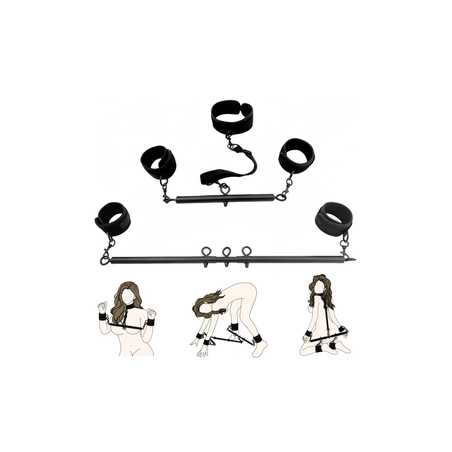Spreader Bar Sex Toys Sex Furniture Restraints with Handcuffs Ankle Cuffs BDSM Bondage Set for Couples Adults SM Games Sex Play Adjustable and Detachable 22-36 Inch (Black)