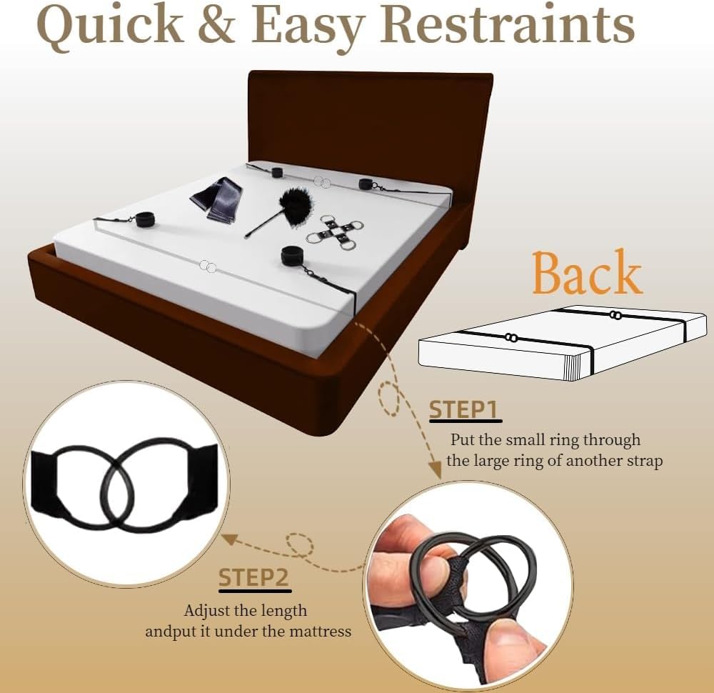 BDSM Bed Bondage Kit SM Sex Toys Restraints Set with Handcuffs Sex Straps Cuffs Blindfold & Feather Tickler, Hogtie Sex Toys Couples for Adult Men Women