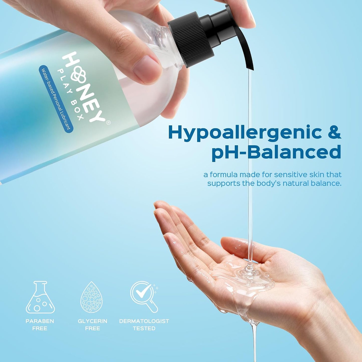 HoneyPlayBox Water Based Lube Personal Lubricant for Men, Women & Couples, Anal Lube, Non-Sticky, Easy-to-Clean, Toy & Condom Compatible, 16.91 Fl Oz