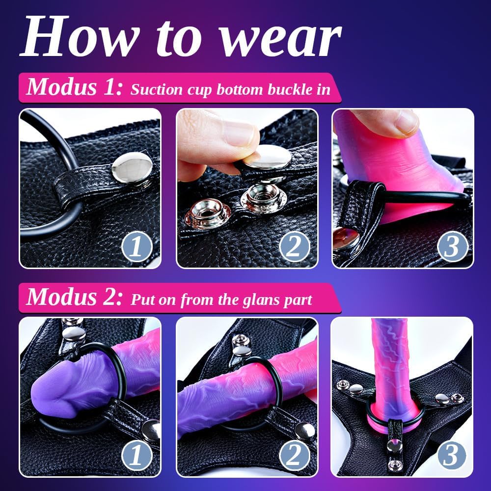 Strap on Beginner Slim Dildo Fantasy Small Sex Toy for Lesbian Women, Wearable Strapon Harness with 7 Inch Realistic Silicone Soft Anal Dildo Suction Cup, Adjustable Strap on 6 Inch Dick Adult Sex Toy