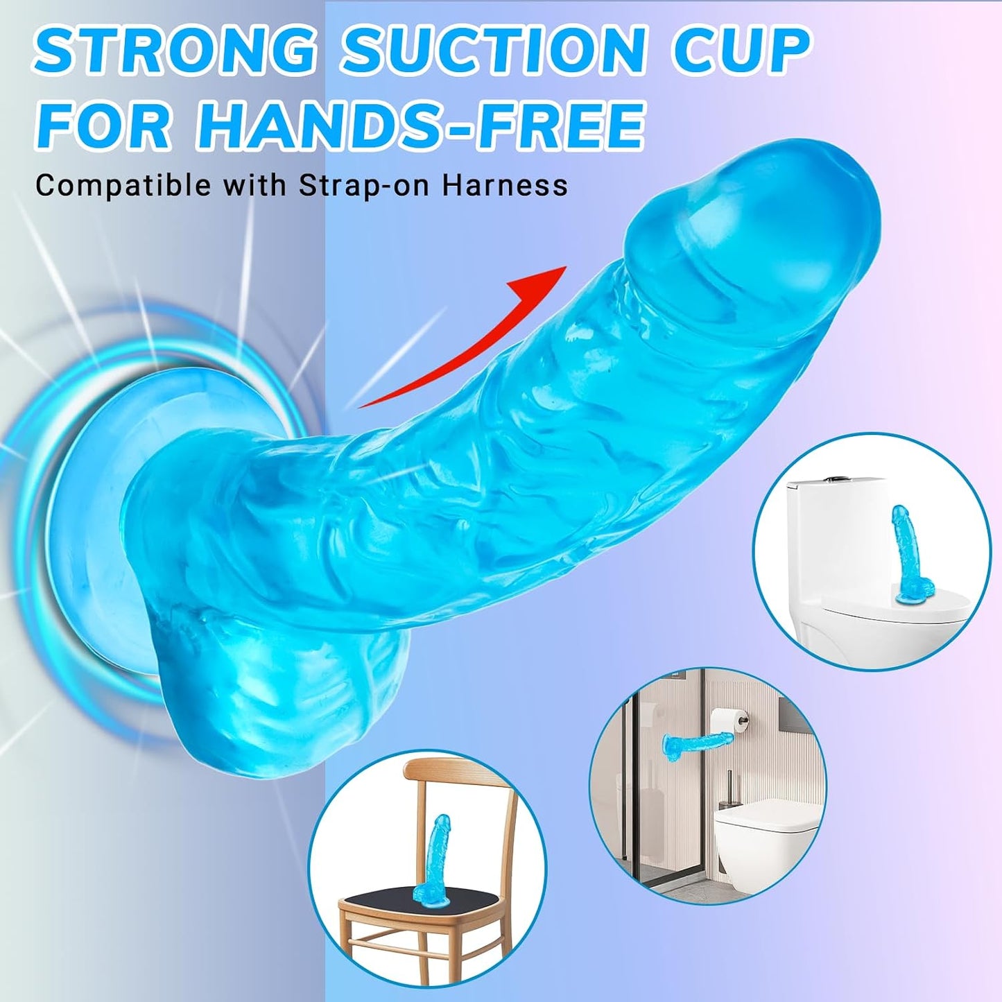 7 Inch Realistic Dildo, Soft Blue Dildos Sex Toy with Strong Suction Cup, Adult Toys for Vaginal G-Spot and Anal Play, Waterproof Flexible Lifelike Penis for Women Men Beginners Couples
