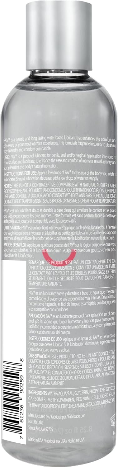 FAV Water Based Luxury Personal Lubricant, Natural Feeling Lube for Women Men and Couples, Toy Friendly, Condom Safe, 8.25 Fl Oz