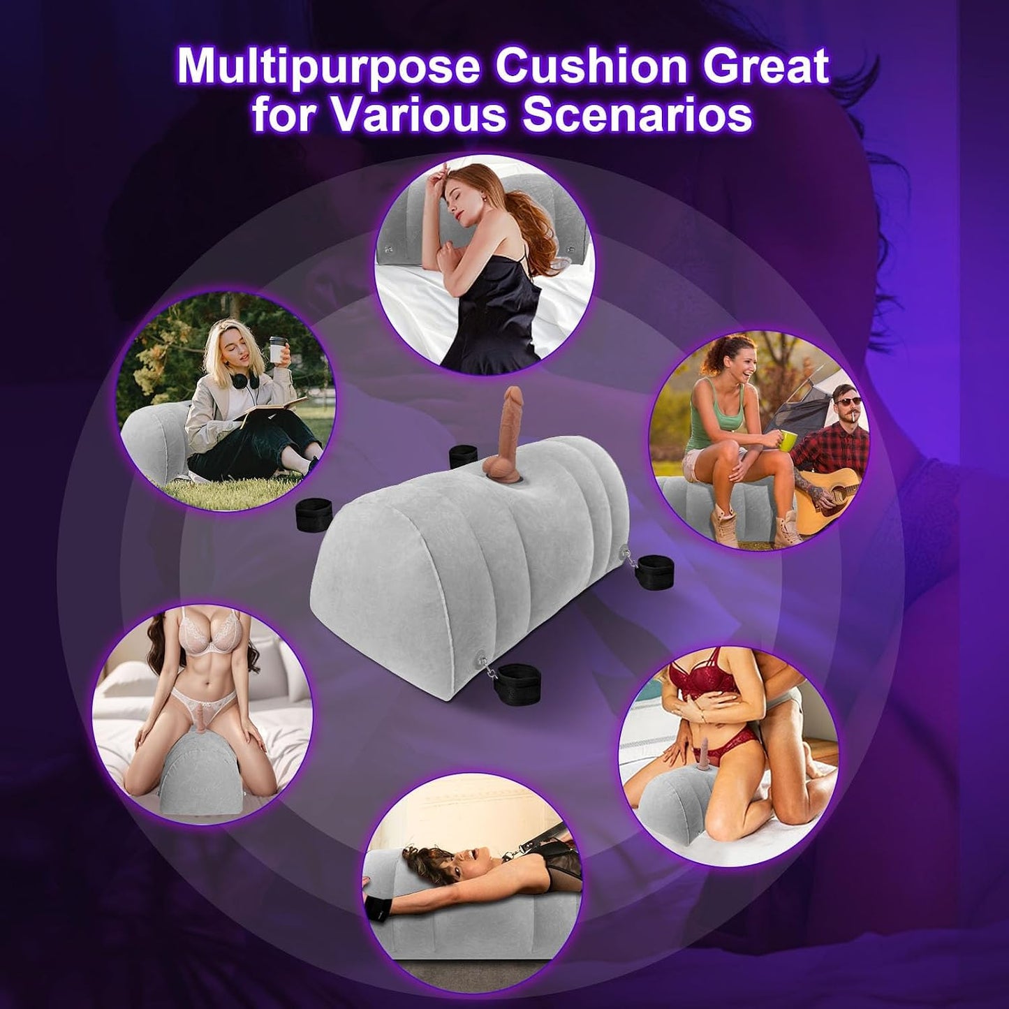 Sex Pillow Chair Swing Inflatable Cushion Bench Couples Sex Toys BDSM Kit & Suction Cup Realistic Dildo Mount, BDSM Toys Bondage Restraints Cuffs Adult Sex Toys for Men Women Couple Sex Toy Game