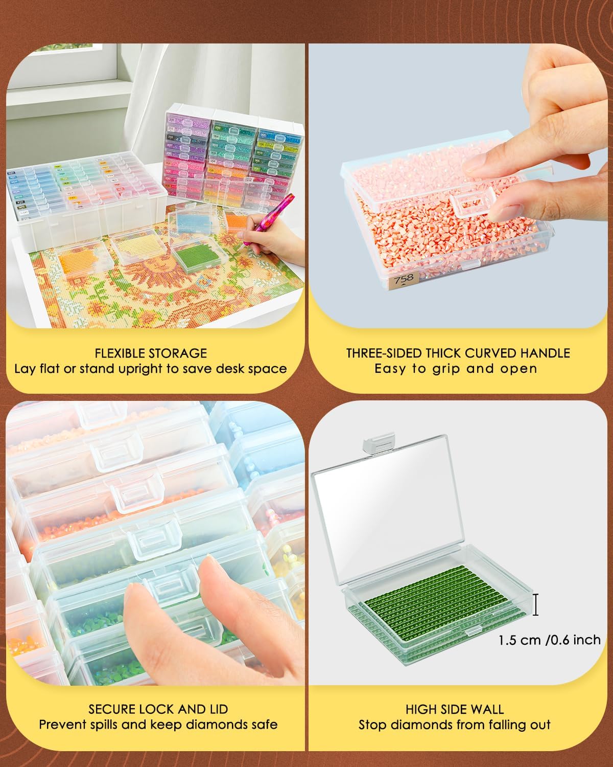 Diamond Art Trays with Lids, 60PCS Diamond Painting Trays with Lids ＆ Diamond Art Storage, Diamond Painting Accessories for Beads (2 Packs)