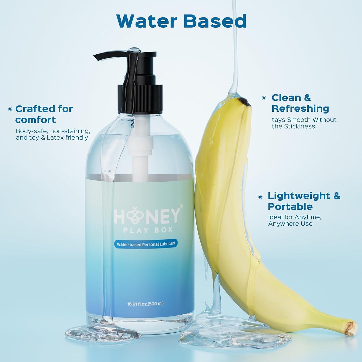 HoneyPlayBox Water Based Lube Personal Lubricant for Men, Women & Couples, Anal Lube, Non-Sticky, Easy-to-Clean, Toy & Condom Compatible, 16.91 Fl Oz