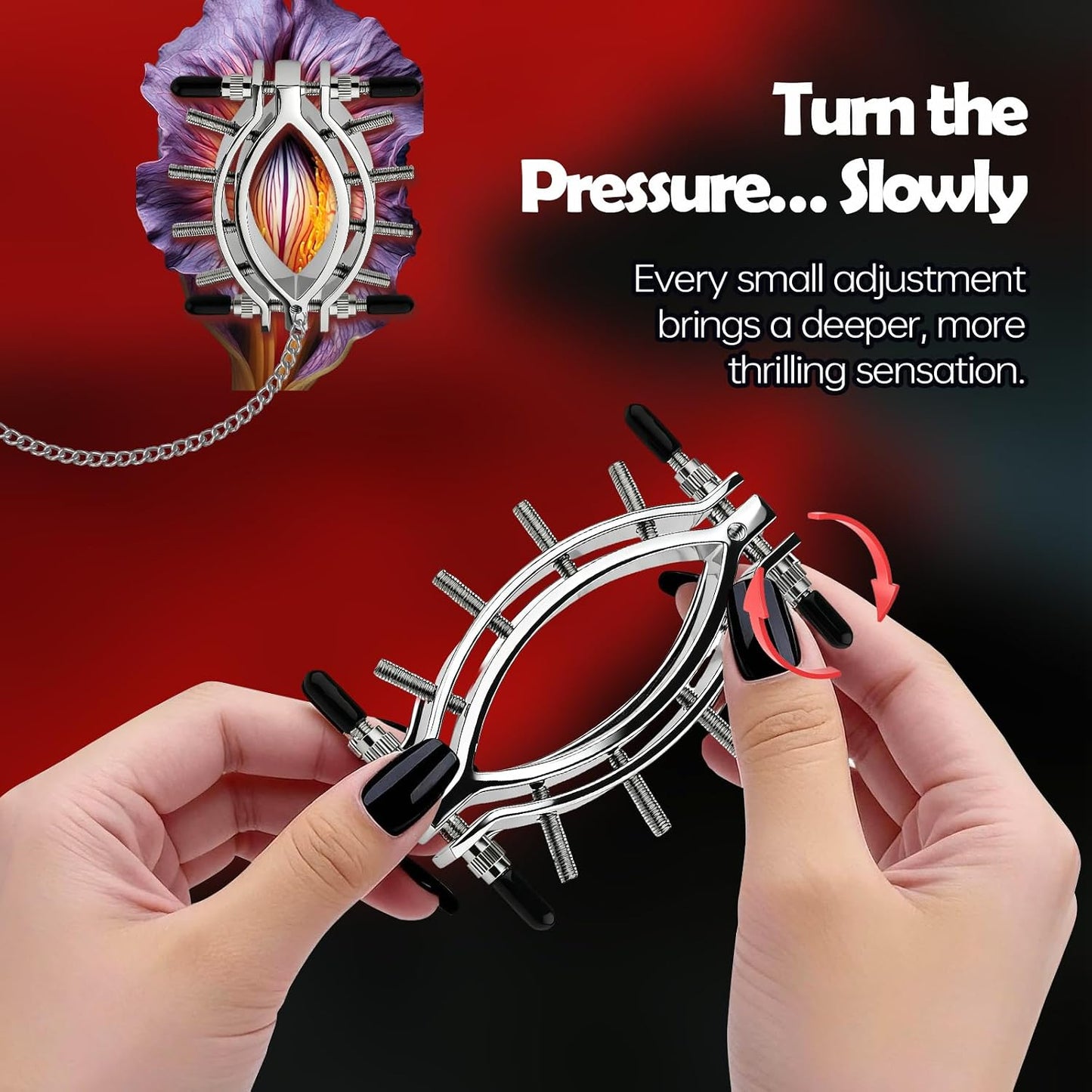 Metal Clit Vaginal Clamps Pussy Spreader for Intimate BDSM Play Kink Toys | Stainless Steel Vaginal Spreader with Secure Grip&Chain Clitorist Clamp Female Chastity Device Adjustable Pleasure BDSM Tools