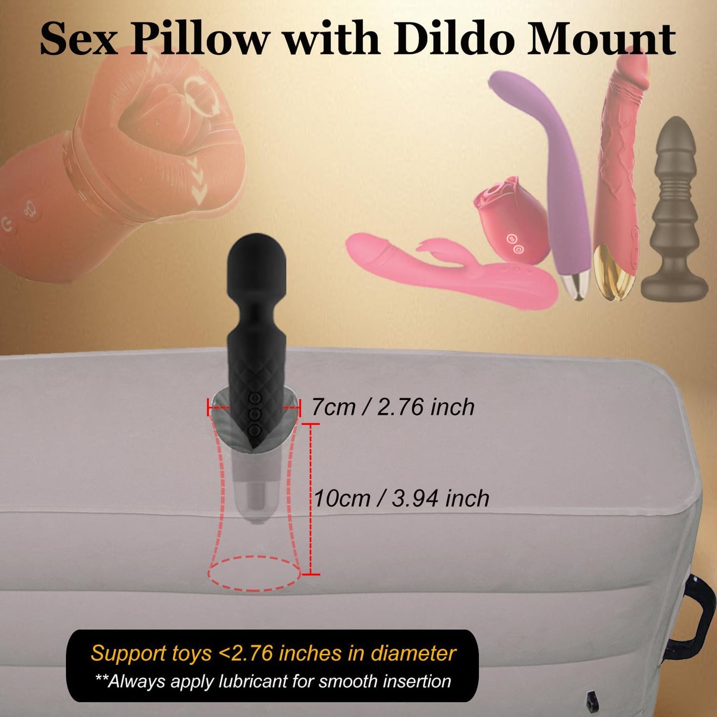 Sex Toy Pillow with Dildo Mount, Inflatable Bondage Furniture Wedge Cushion with Handcuffs Kit for Couples SM, Riding Chair for Adults Masturbation | Double layer airbag structure, adjustable height