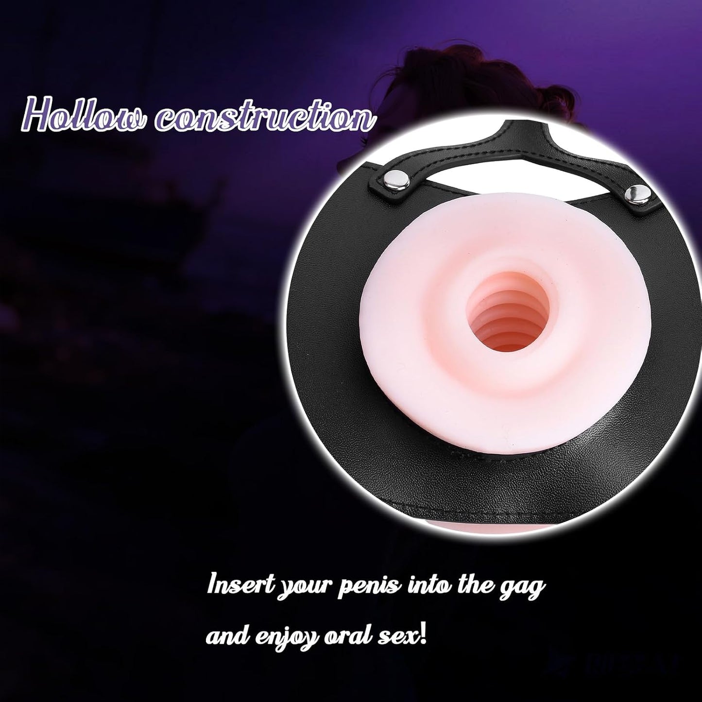 Oral Sex Mouth Gag Leather Bondage 3D Realistic Textured Tight Silicone Pocket Pussy Male Masturbator Deep Throat Sex Doll Mouth Gag with Lock Adjustable Adult Toy for Oral Sex Couples Kinky Toys