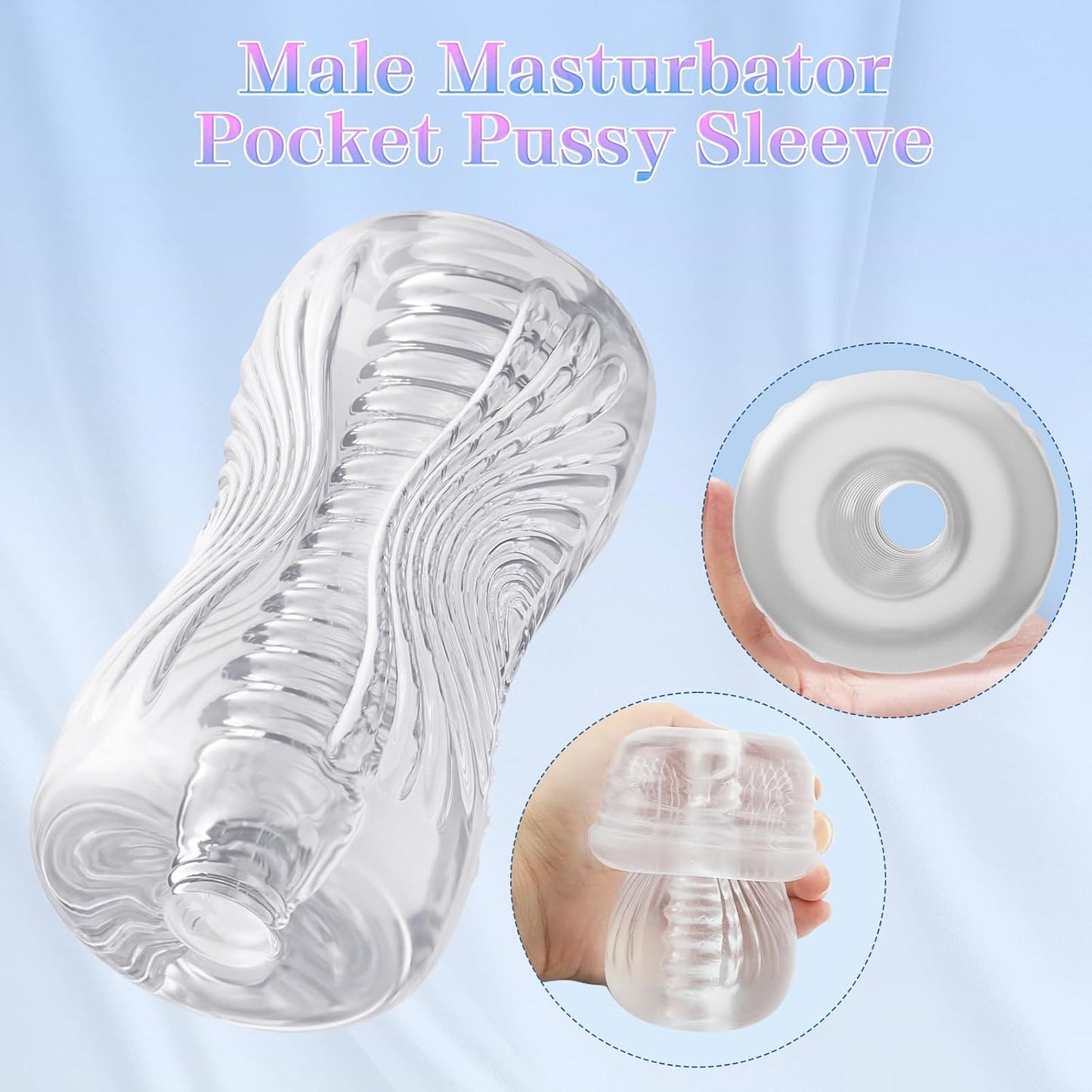 Abanney Male Masturbator Sex Toys - Adult Sex Toy Pocket Pussy, TPE Male Masturbation Sleeve, Penis Training Sex Toy for Men, 3D Realistic Texture Spiral Tunnel Stroker, Couple Sex Toys & Game (Clear)