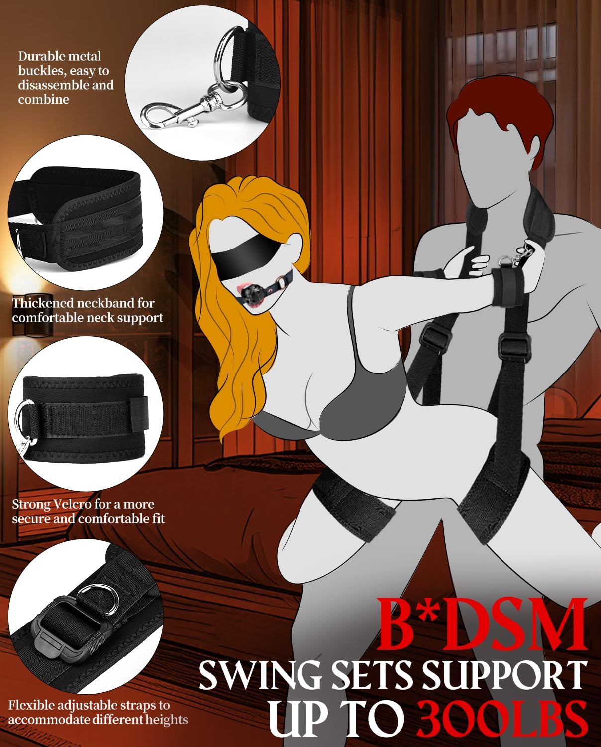 BDSM Bondage Kit Couple Sex Toys for Beginners, Towuyi Adjustable Sex Restraints Set with Wrist & Ankle Cuffs, Blindfold and Leather Ball Gag, Soft Adult Bedroom Role Play Kit for Women & Men | Nylon BDSM Bodage Harness Set