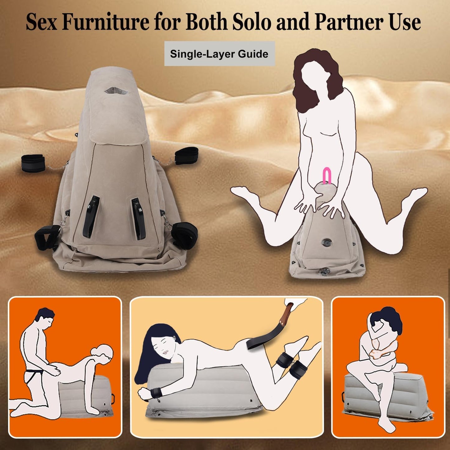 Sex Toy Pillow with Dildo Mount, Inflatable Bondage Furniture Wedge Cushion with Handcuffs Kit for Couples SM, Riding Chair for Adults Masturbation | Double layer airbag structure, adjustable height