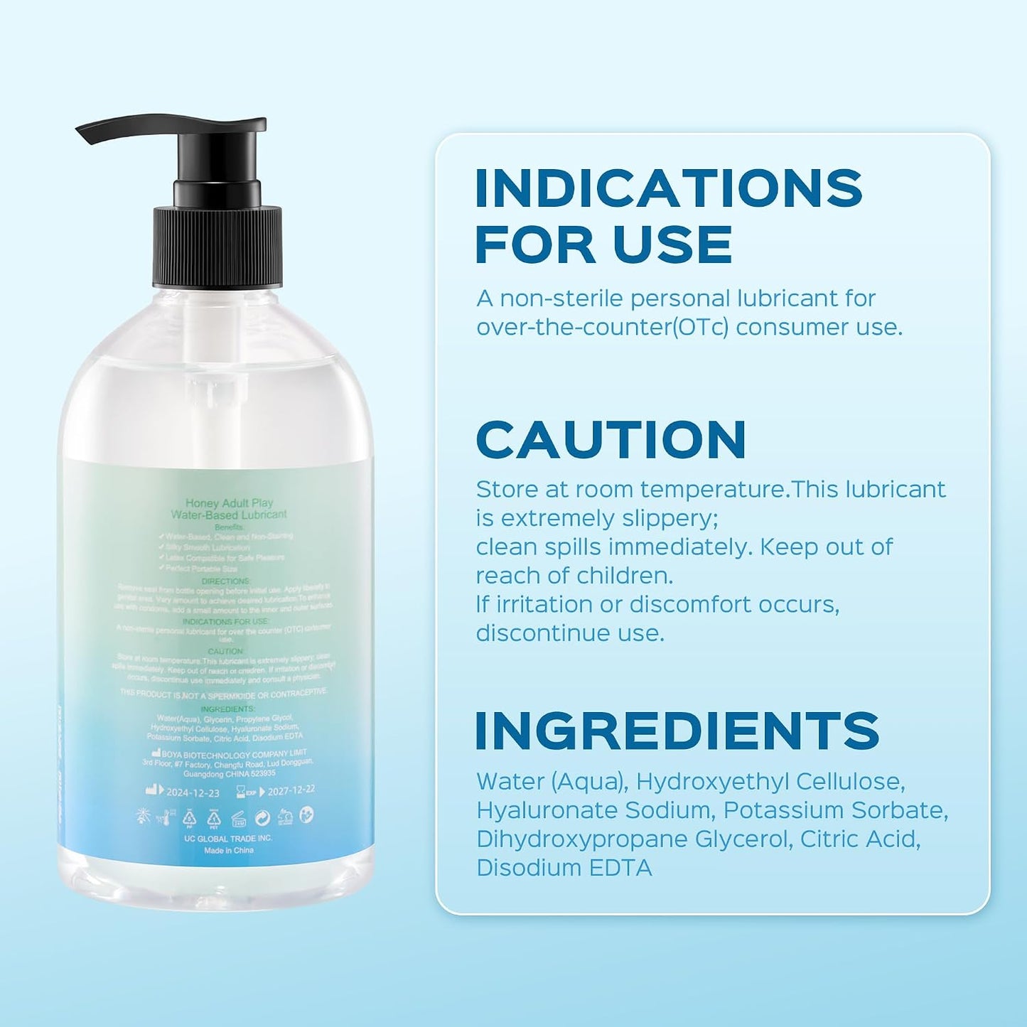 HoneyPlayBox Water Based Lube Personal Lubricant for Men, Women & Couples, Anal Lube, Non-Sticky, Easy-to-Clean, Toy & Condom Compatible, 16.91 Fl Oz