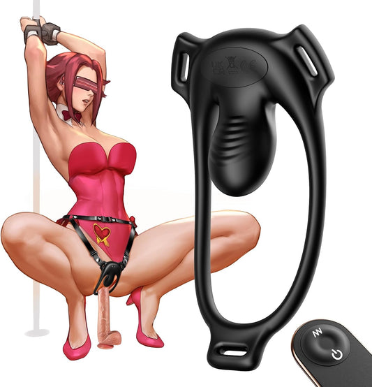 Wearable Clitoral Vibrator with Remote Control - Adult Sex Toy for Couples, Hands-Free Vibrating Panties, Quiet & Discreet, Adjustable Soft Leather Harness for Public Secret Fun & BDSM Play, Black