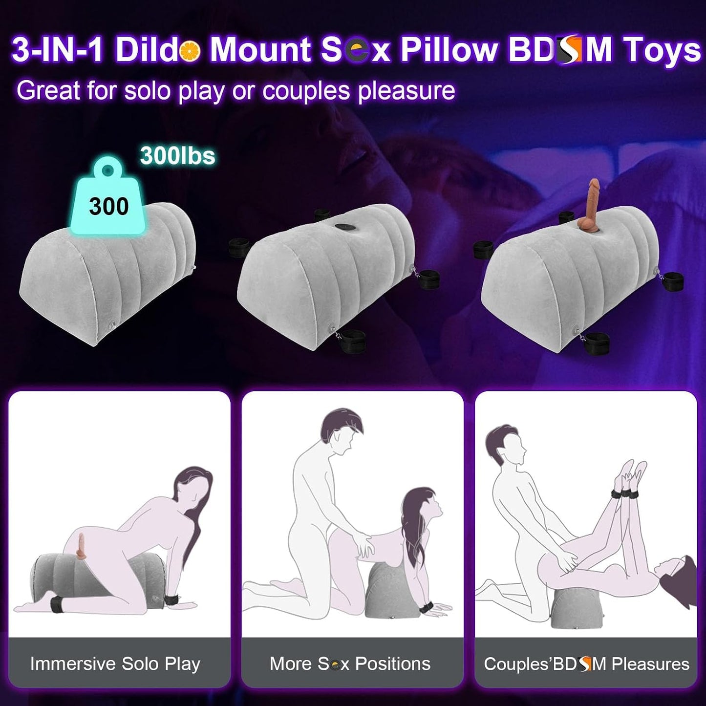 Sex Pillow Chair Swing Inflatable Cushion Bench Couples Sex Toys BDSM Kit & Suction Cup Realistic Dildo Mount, BDSM Toys Bondage Restraints Cuffs Adult Sex Toys for Men Women Couple Sex Toy Game