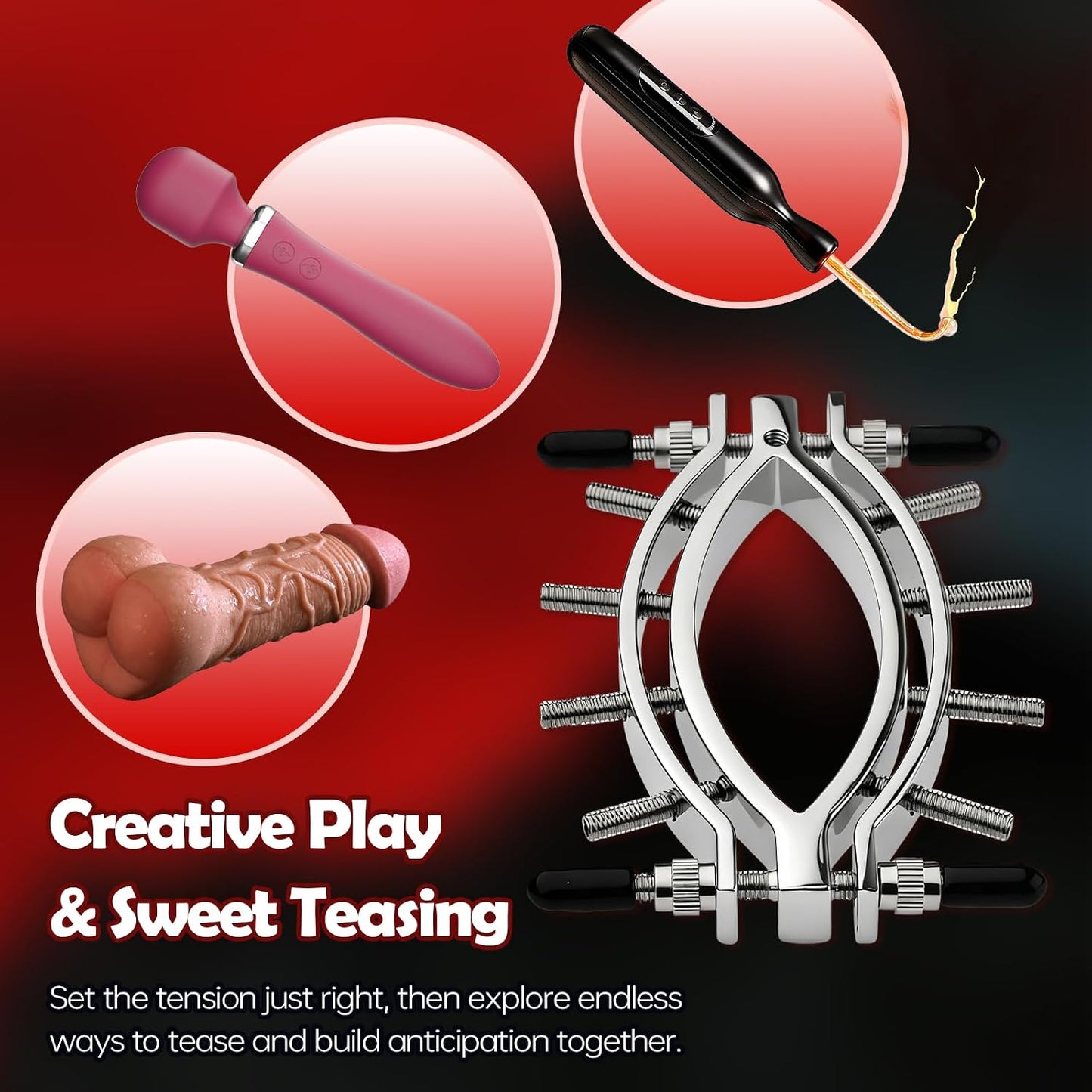 Metal Clit Vaginal Clamps Pussy Spreader for Intimate BDSM Play Kink Toys | Stainless Steel Vaginal Spreader with Secure Grip&Chain Clitorist Clamp Female Chastity Device Adjustable Pleasure BDSM Tools