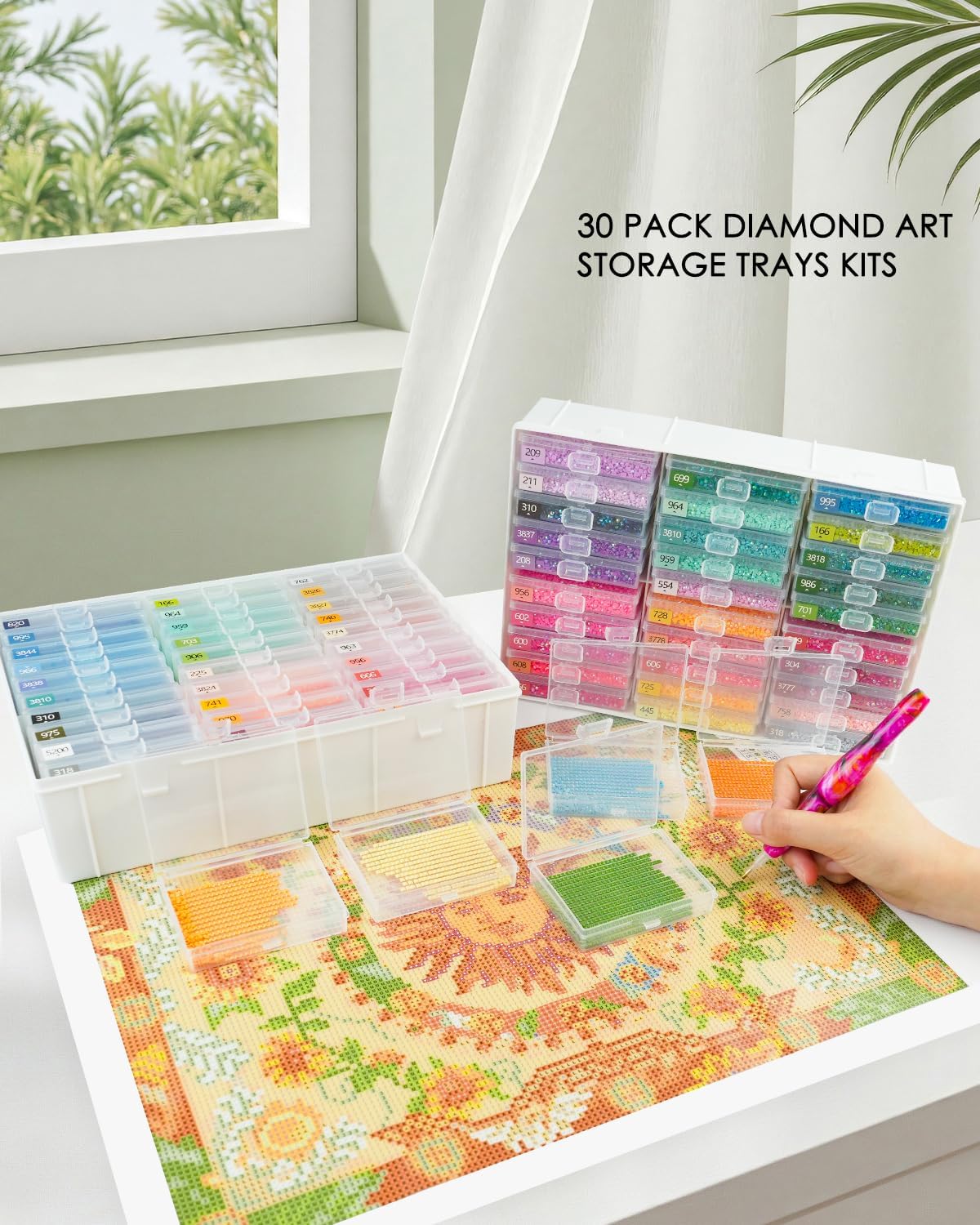Diamond Art Trays with Lids, 60PCS Diamond Painting Trays with Lids ＆ Diamond Art Storage, Diamond Painting Accessories for Beads (2 Packs)