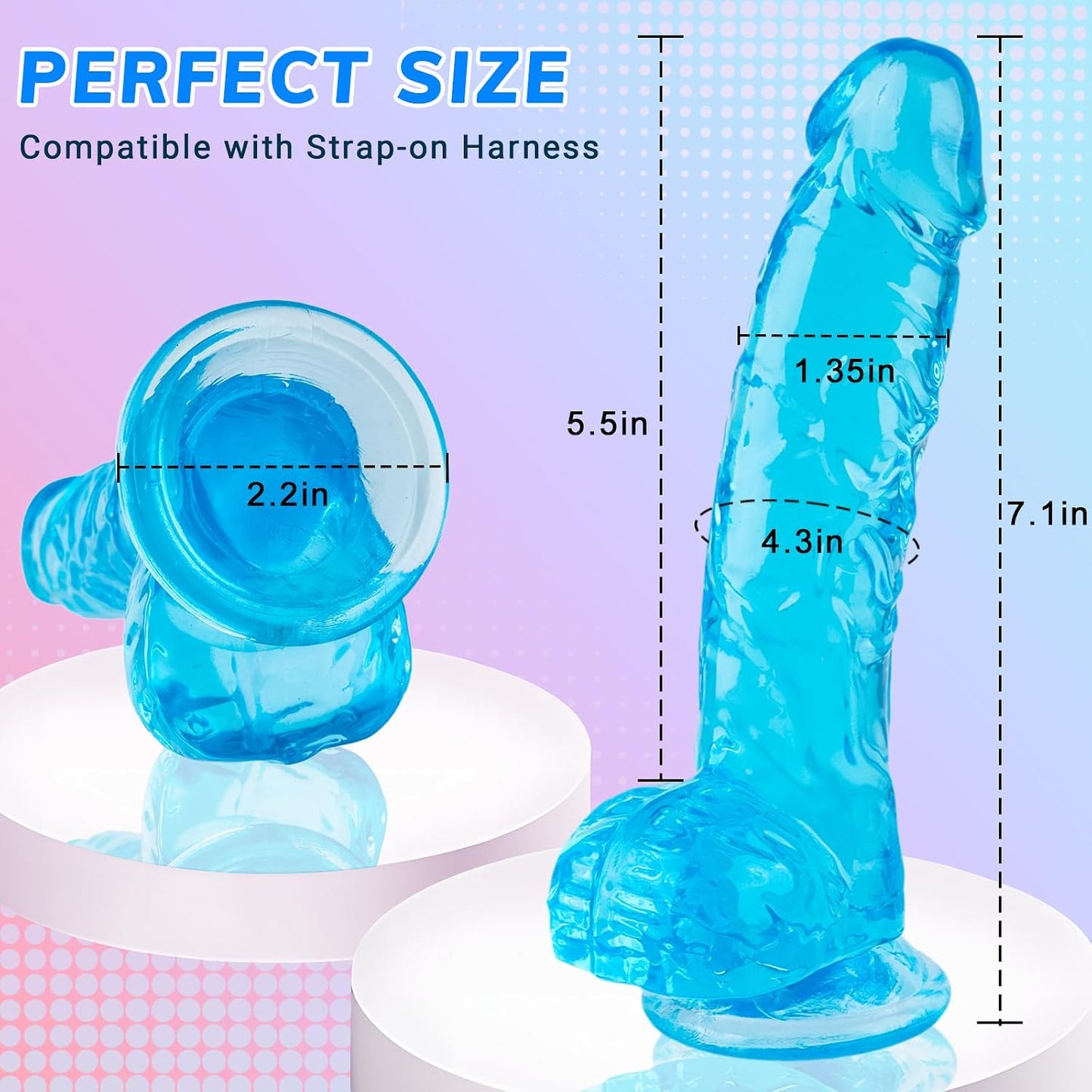 7 Inch Realistic Dildo, Soft Blue Dildos Sex Toy with Strong Suction Cup, Adult Toys for Vaginal G-Spot and Anal Play, Waterproof Flexible Lifelike Penis for Women Men Beginners Couples
