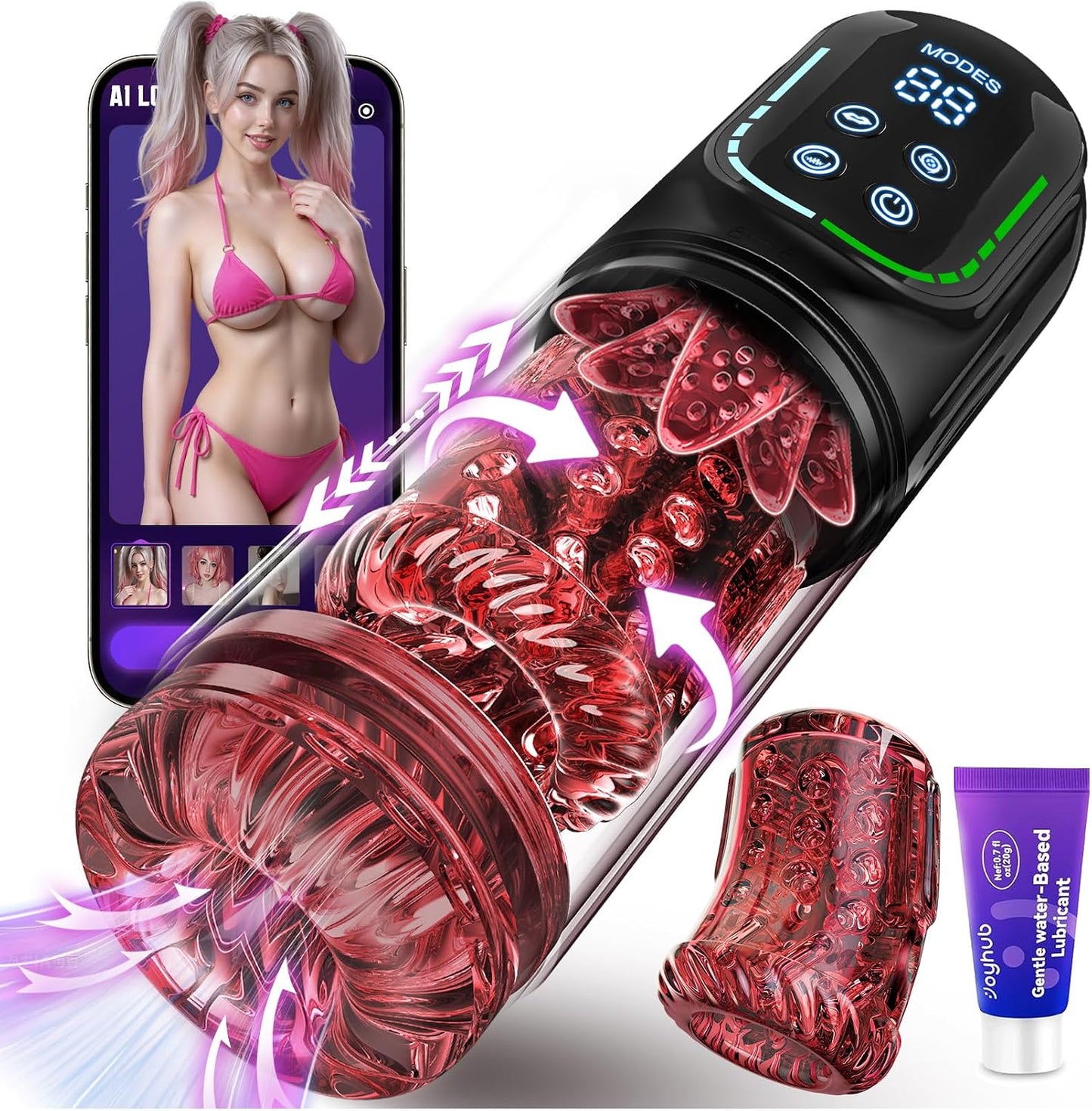Male Masturbator Penis Pump - AI Powered Pocket Pussy Male Sex Toys for Men with 7 Thrusting Rotating Sucking Licking Modes, Waterproof Adult Sex Toys - Pumps & Enlargers with LCD Fetish Jewelry