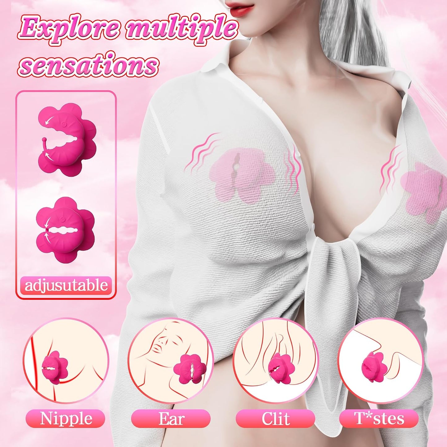 KUSHOR Nipple Toys Vibrator for Women, Vibrating Nipple Clamps Adult Toys with 10 Vibration Modes, Remote Controlled Nipple Toy Women Sex Toys, Adjustable & Wearable Nipple Vibrator for Women's Orgasm