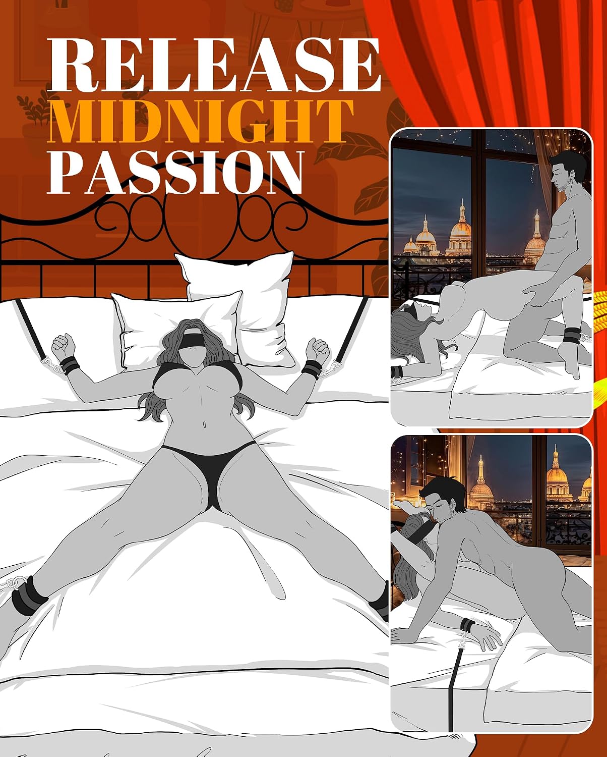 BDSM Bondage Restraint Sex Toys - UTIMI Bed Sex Straps Set with Handcuffs Ankle Cuffs Blindfold Feather Tickler & 4 Separate Straps Adult Kinky Bondage Rope Toy for Men Women and Couples | Queen Size