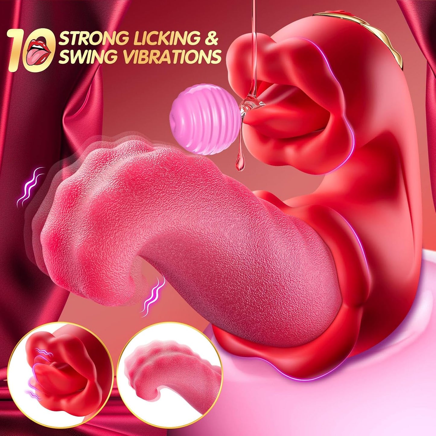 Sex Toys Realistic Tongue Vibrator for Women – Adult Toys with 10 Licking Clitoral & 10 Swing Vibration Modes, Rose Toy Dildo Vibrador, Adult Toy Stimulator Pleasure Tools for Female Couples